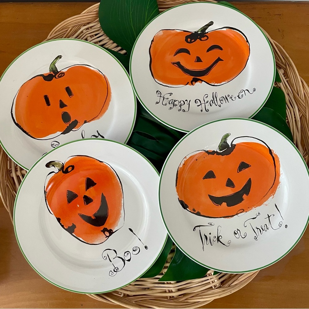 Rosanna Halloween 8" Ceramic Dessert Salad Plates Set Of 4 Jack-O-Lantern